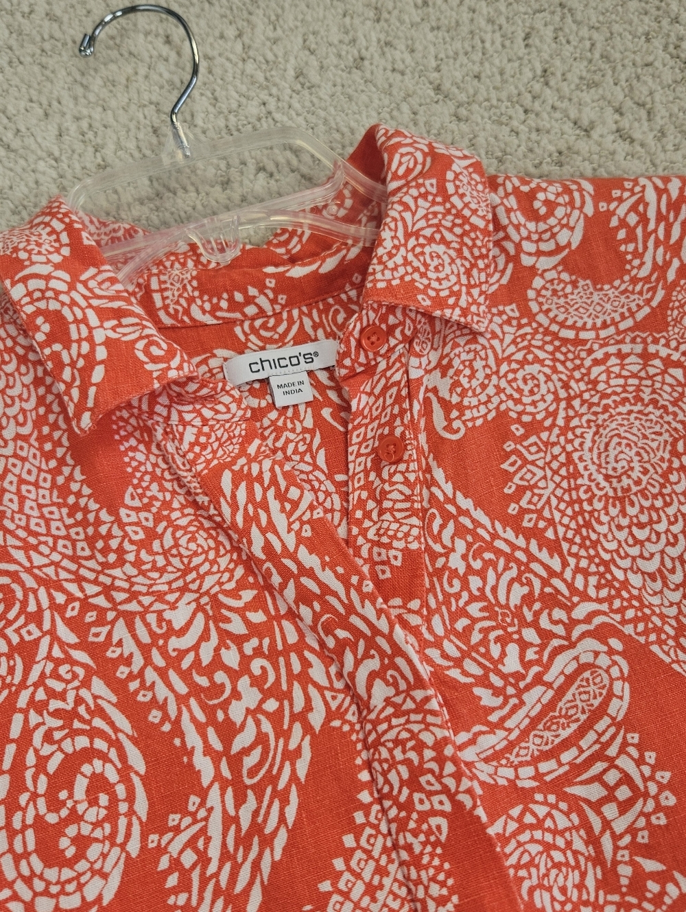 Chicos Linen Dress Orange Popover Paisley Pockets US 8 M Coastal Beach Womens - Picture 2 of 10